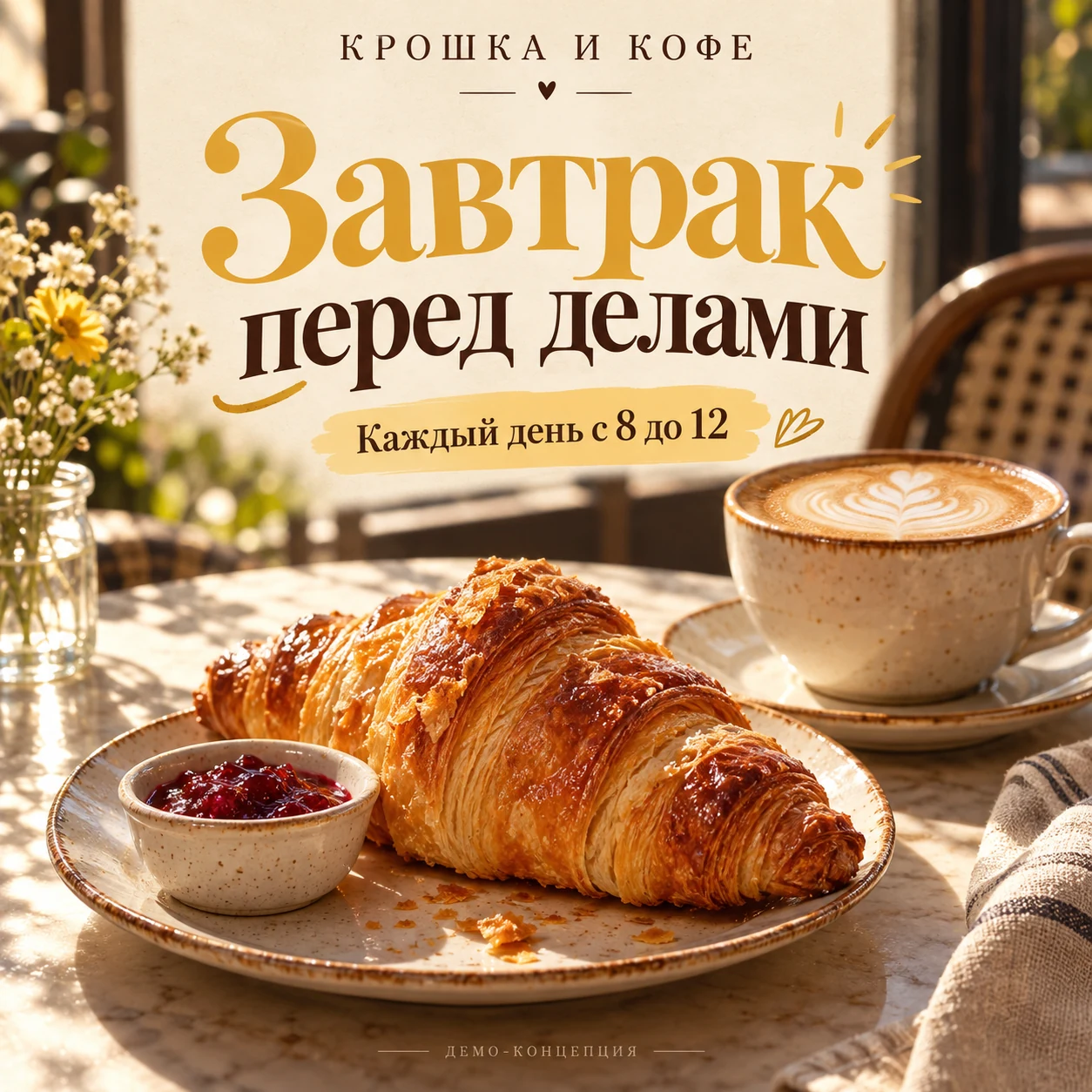 Крошка и кофе — Завтрак перед делами. Демонстрационный макет