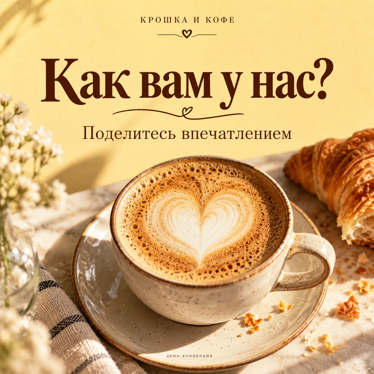 Крошка и кофе — Приглашение оставить отзыв. Демонстрационный макет