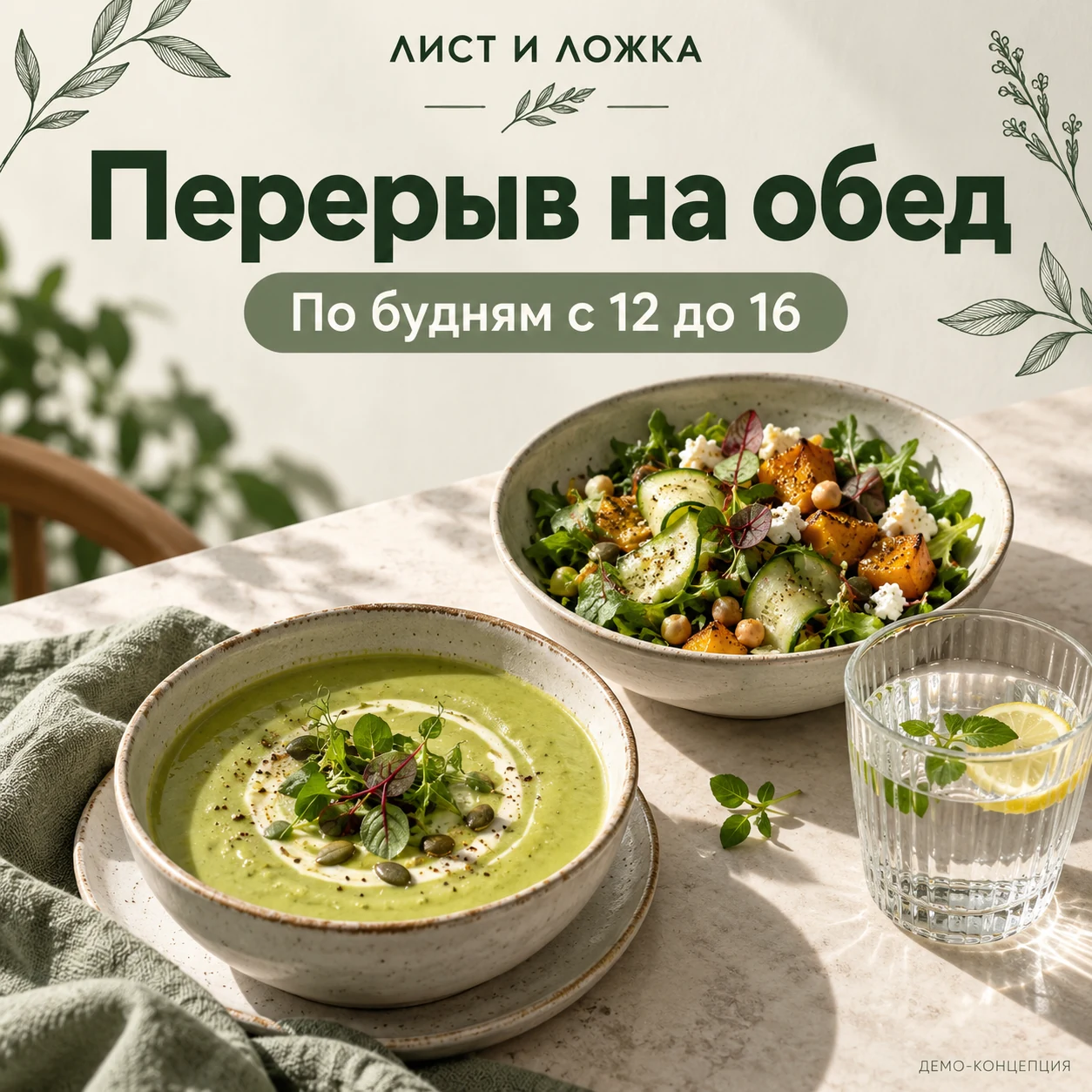 Лист и ложка — Обеденное меню. Демонстрационный макет