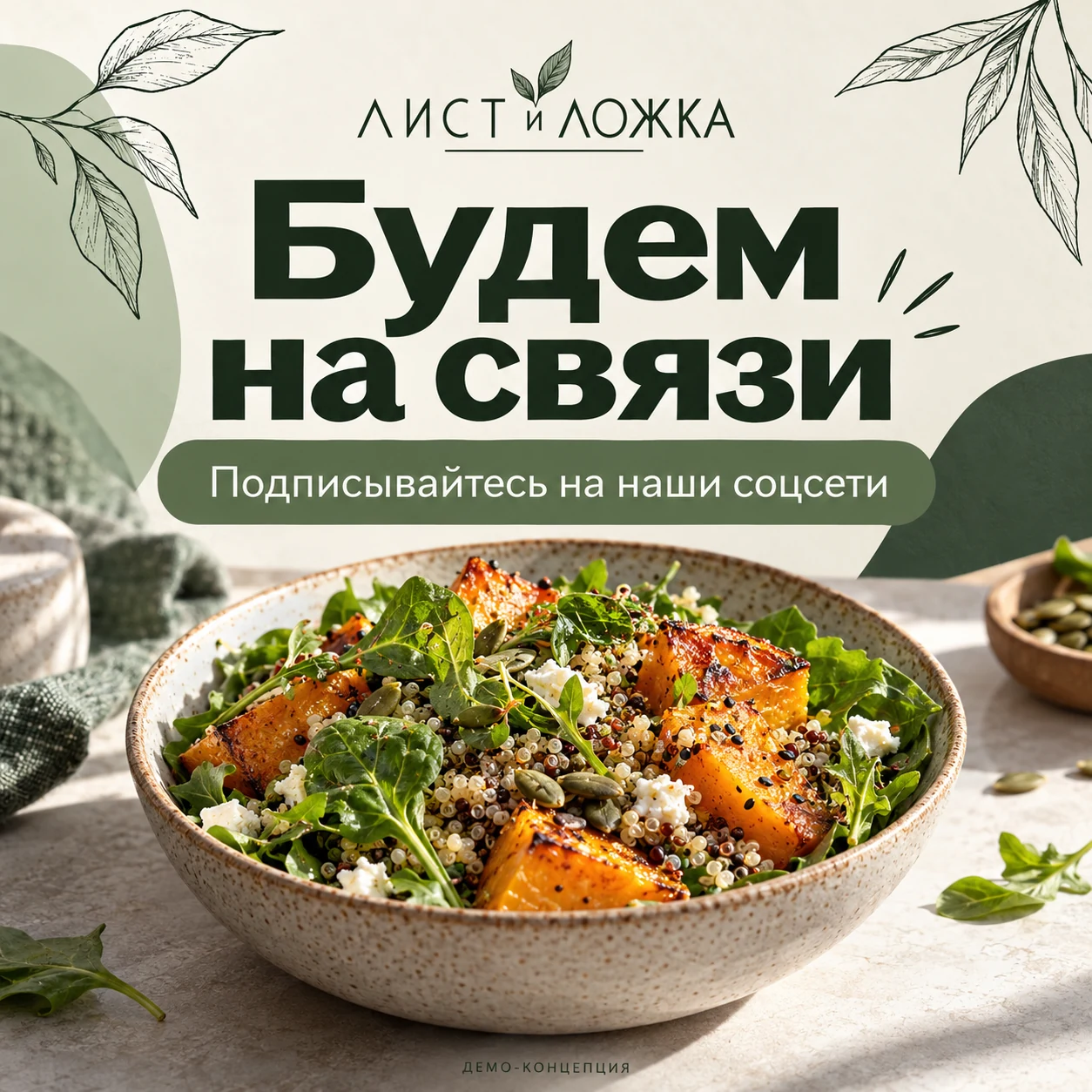 Лист и ложка — Приглашение в соцсети. Демонстрационный макет