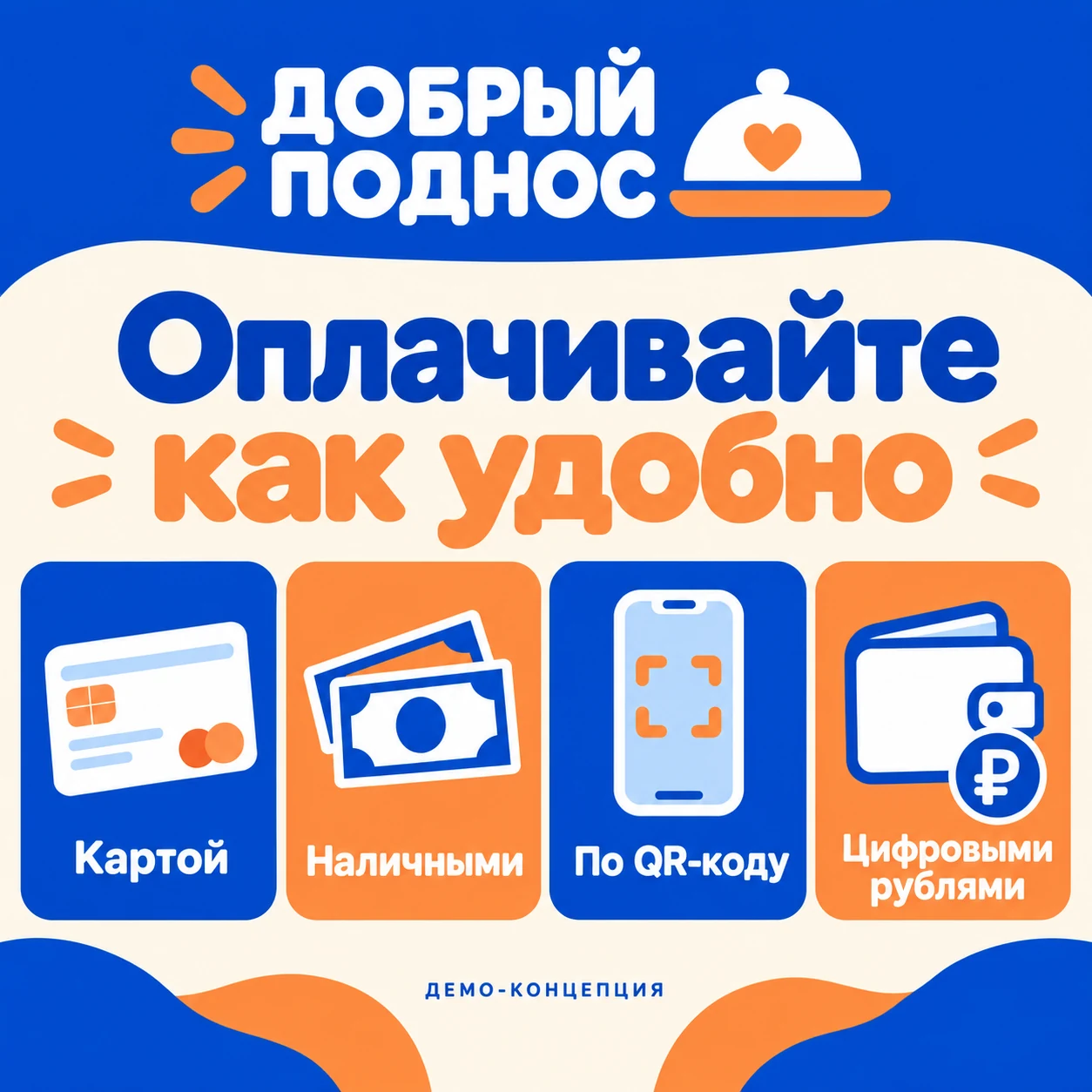 Добрый поднос — Четыре способа оплаты. Демонстрационный макет